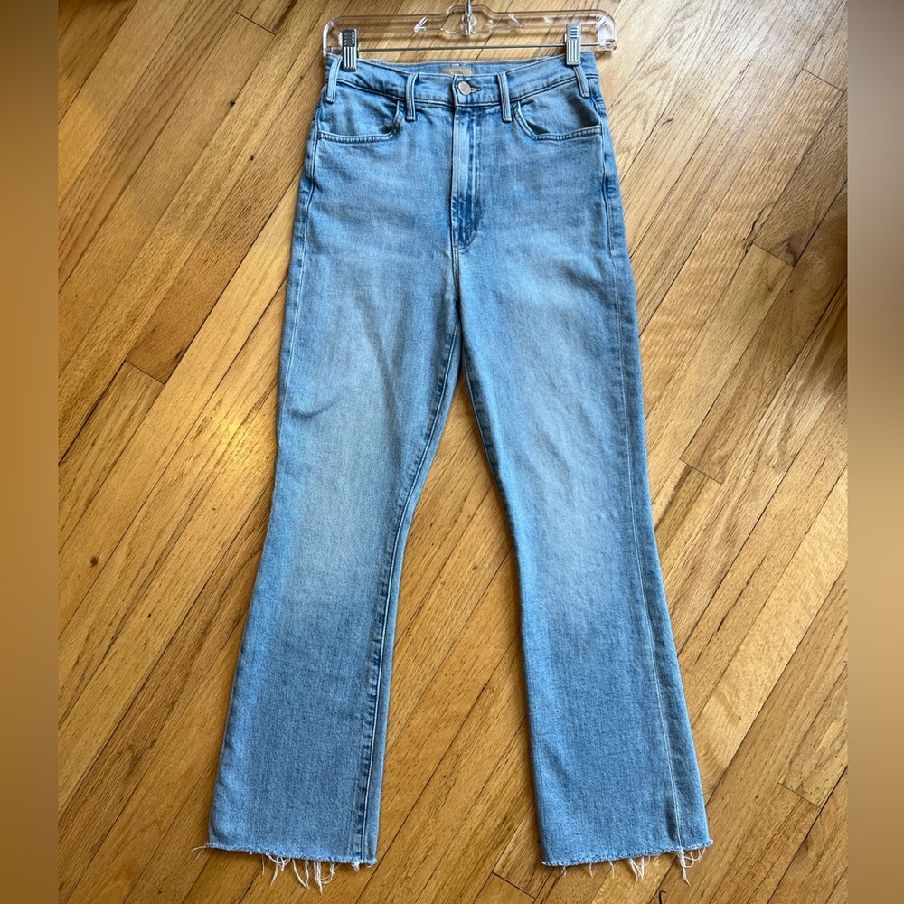 MOTHER The Hustler High Waist Frayed Ankle Bootcut Jeans Size 26